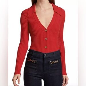 Veronica Beard Lazana Cardigan Womens Size Large‎ Orange Cashmere Preppy Luxury
